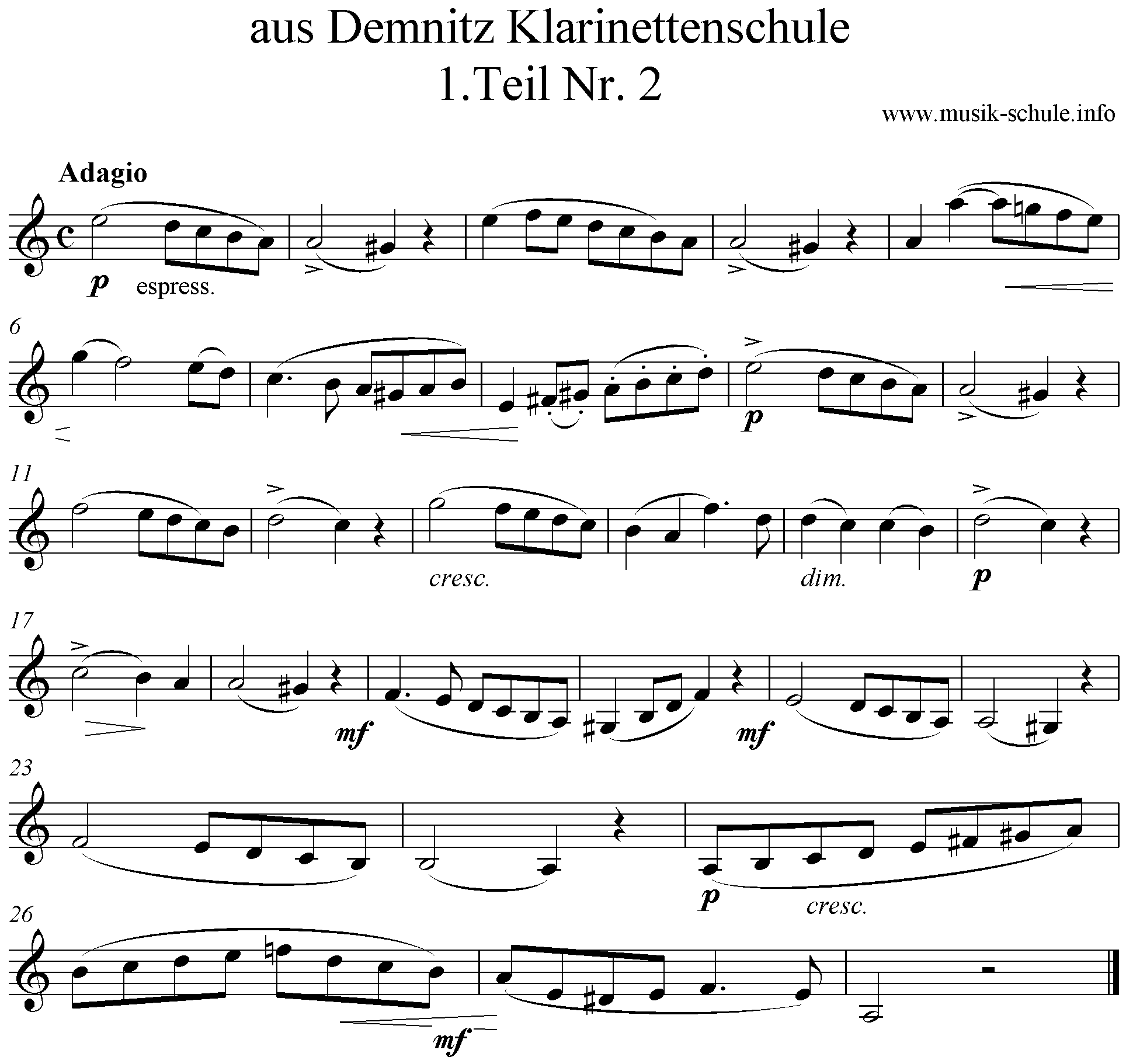 Noten Demnitz a-moll Adagio JMLA Klarinette Bronze