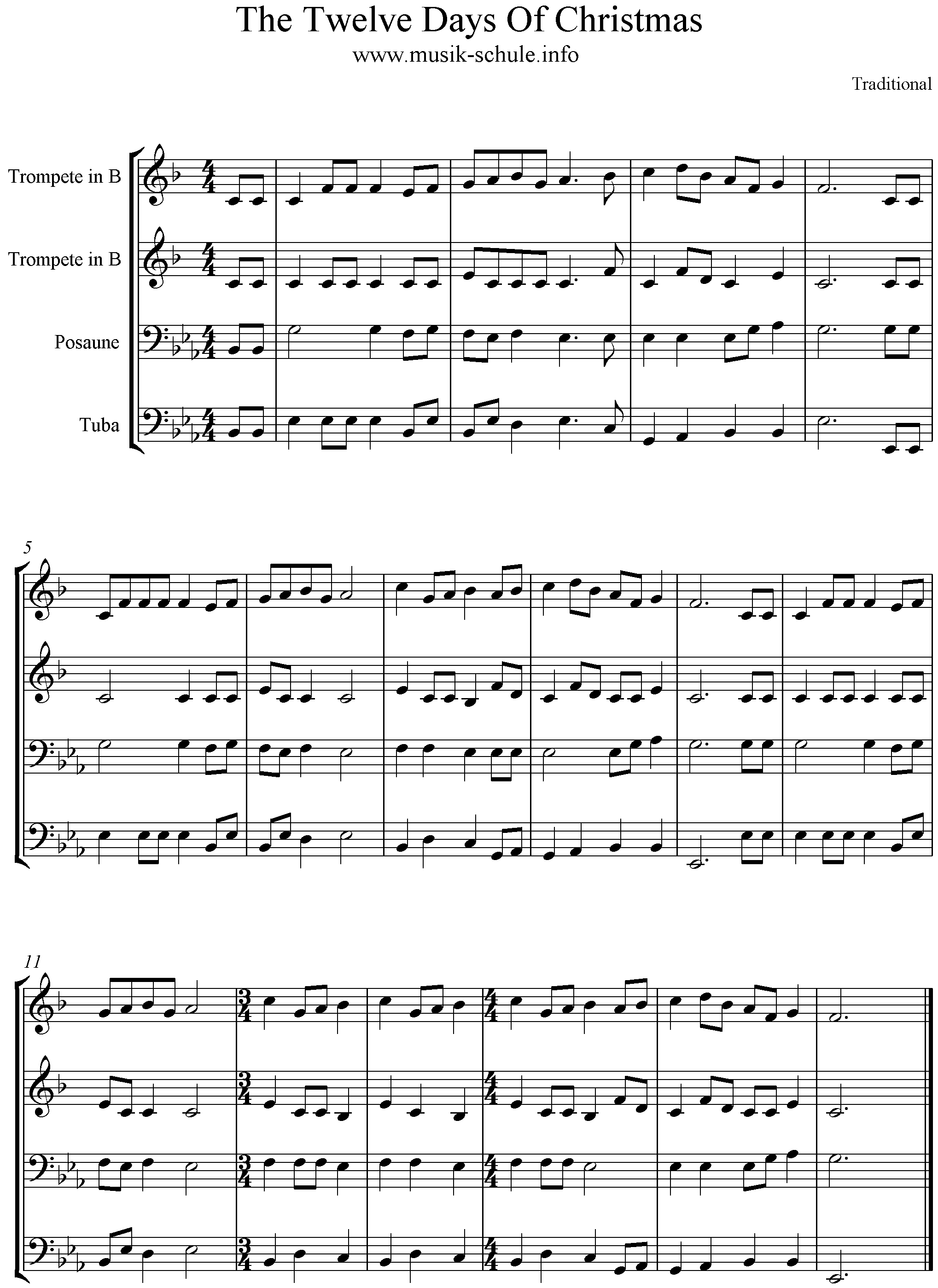 Blechbläserquartett, Violin-, Violin, Violin-, Bassschlüssel